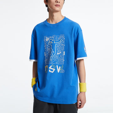 【NBA聯名系列】勇士隊塗鴉拼接袖直身T恤