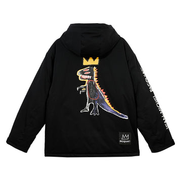 【Basquiat聯名系列】恐龍圖騰寬鬆保暖連帽外套